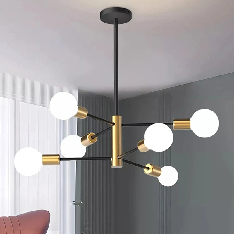 chandelier moderne globes blancs noir minimaliste led lumiereintérieur aluminium fixe