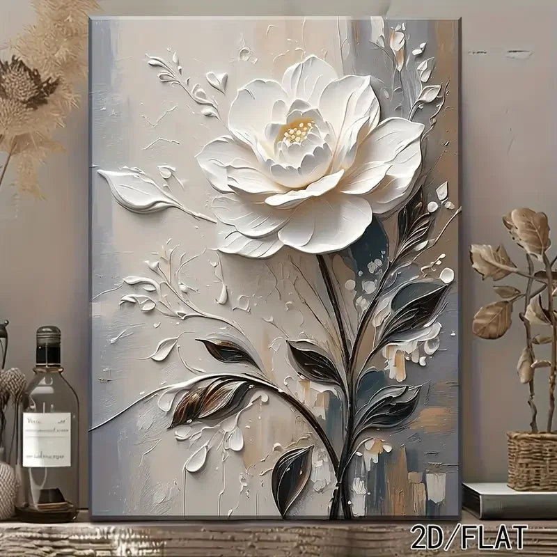 toile d'art moderne fleurs blanches peinture abstraite murale sans cadre blanc gris beige