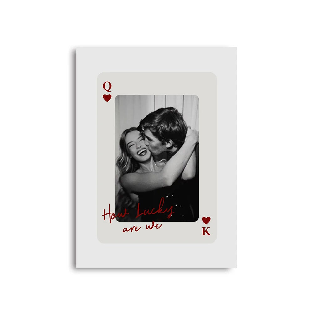 carte jouer personnalisée couple s'embrassant texte heureux cadre noir photo moderne classique