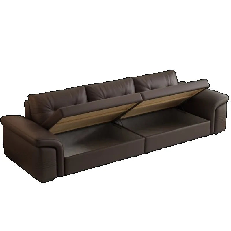 canapé moderne marron cuir lisse coussins forme minimaliste italien luxueux fixations
