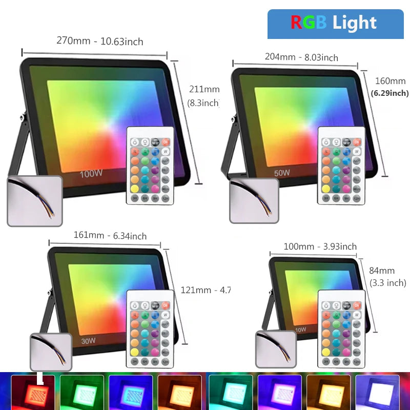 projecteur led rgb noir moderne 100w ip66 remote controleextérieur certification ul rohs fcc