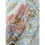 rideau blanc fleurs dorées brodé romantique translucide tulle polyester