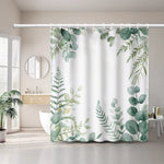 rideau douche moderne feuilles vertes aquarelle polyester blanc opacité naturel machine laver 120x180cm