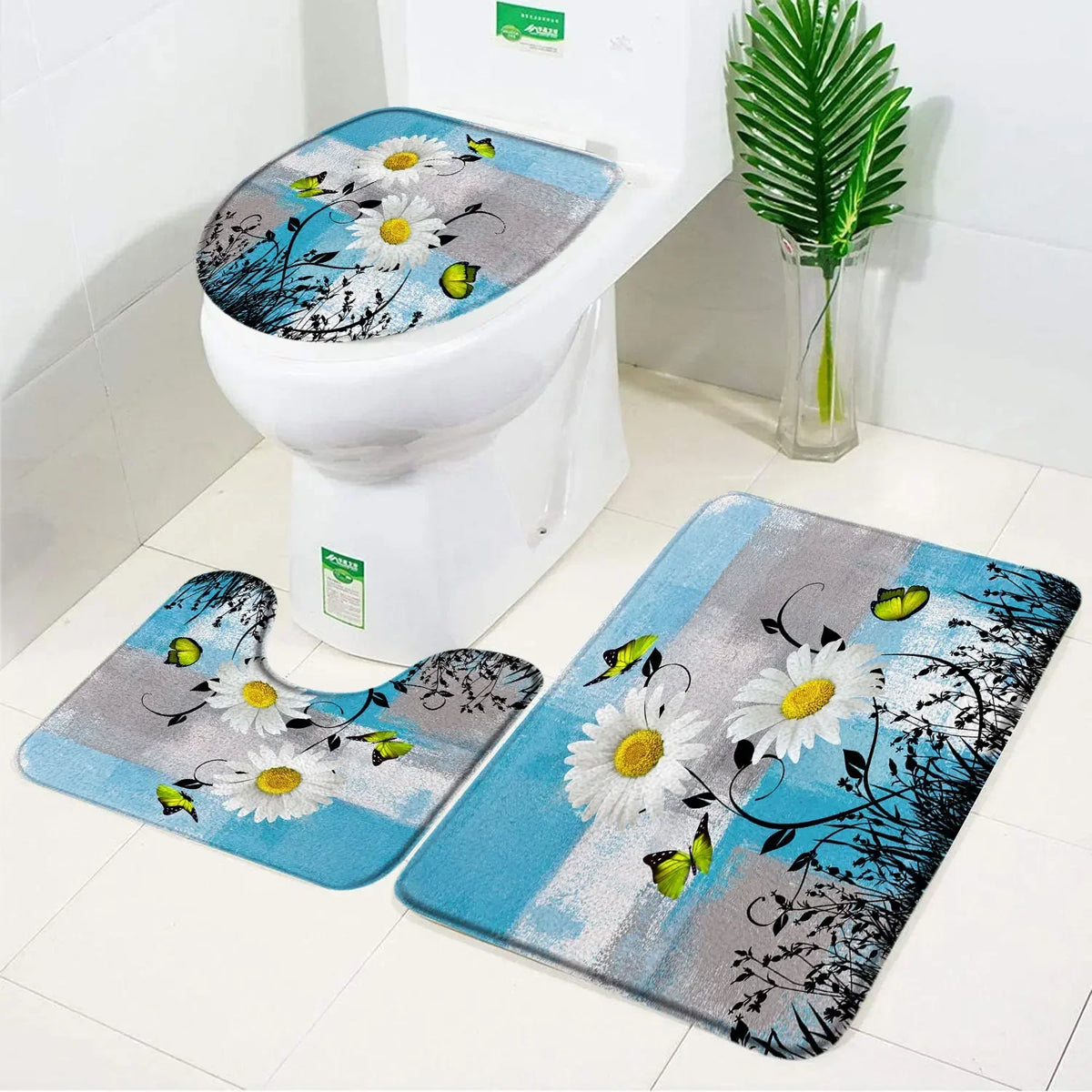 ensemble tapis bain salle bain rouge fleurs roses motif moderne coton doux décoratif