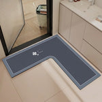 tapis cuisine bleu marine motif floral moderne gris clair absorbant lavable polyester vinyle