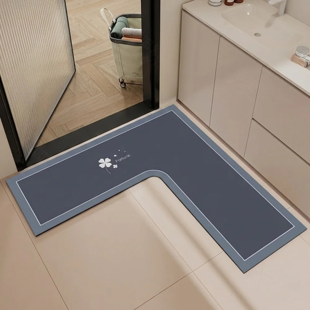 tapis cuisine bleu marine motif floral moderne gris clair absorbant lavable polyester vinyle