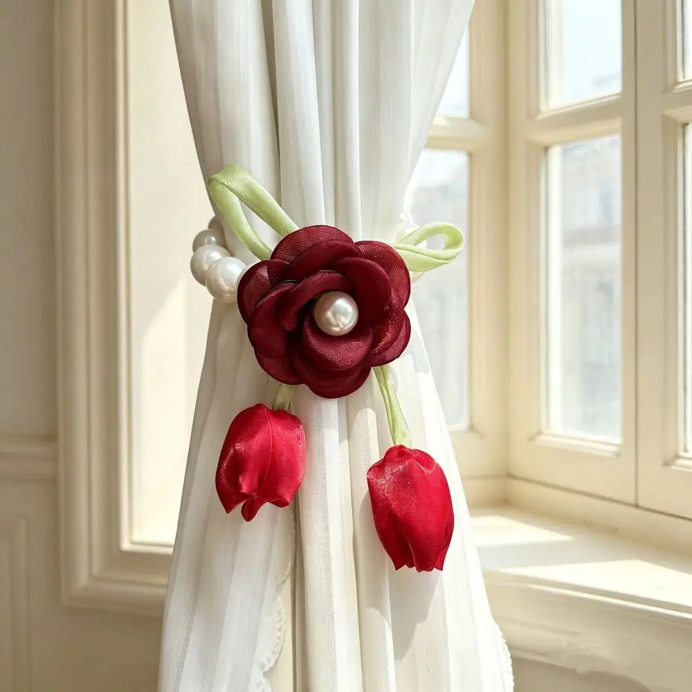 accessoires fenetre decoratifs fleurs rouge blanc bleu noir vert violet 25cm anneaux métalliques