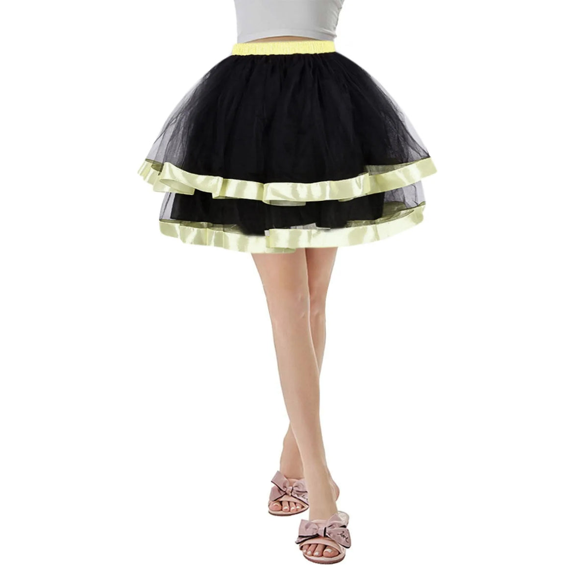 Jupe tutu tulle brodée rubans satinés vintage rose bleu vert rouge marron