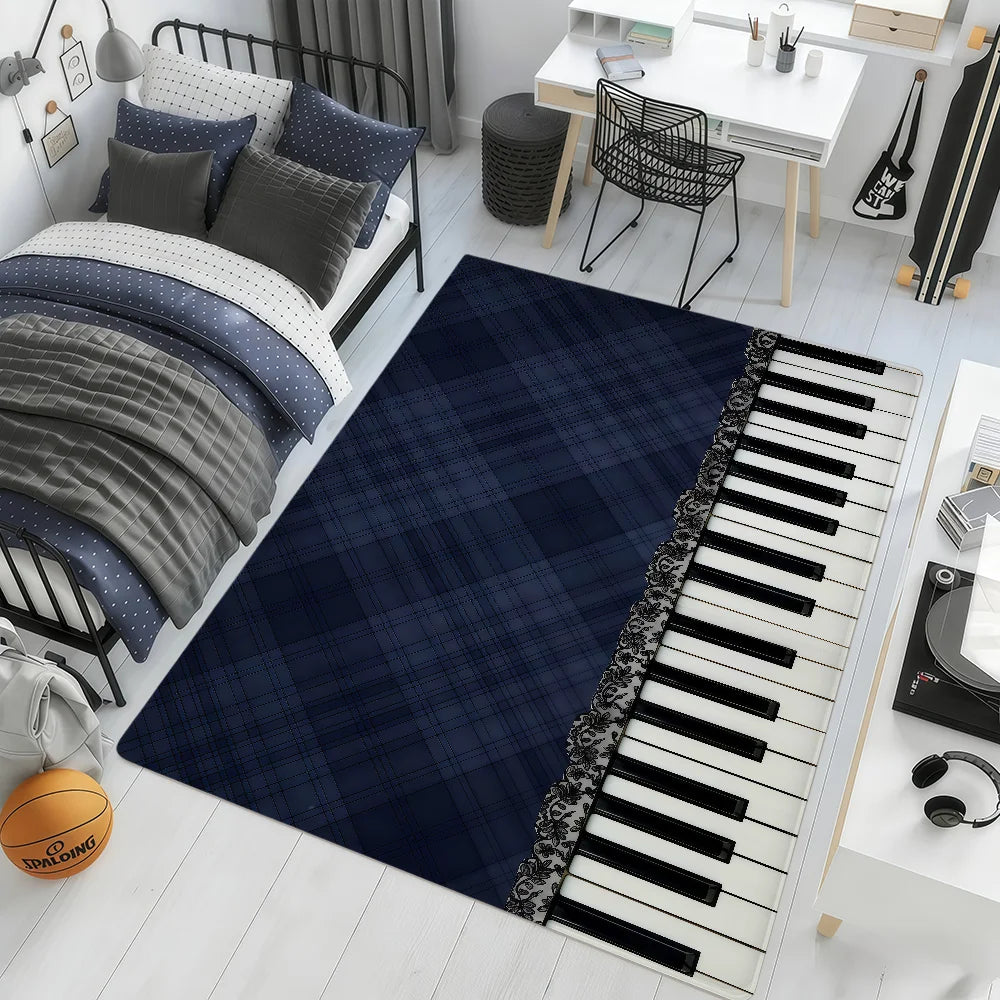 tapis moderne piano key polka dot bleu clair marron antidérapant intérieur extérieur chambre salon