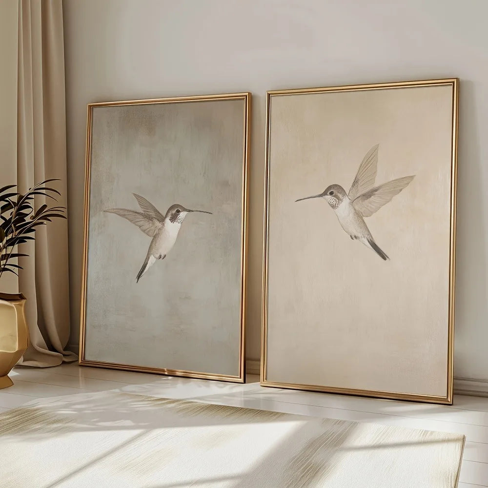 tableau oiseau volant classique toile coton beige gris noir sans cadre impression chambre salon