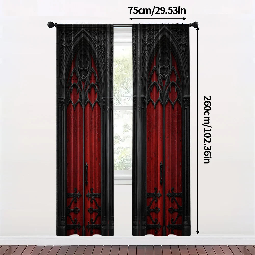 rideaux gothiques deux pièces porte métallique rouge noir tissu polyester extérieure intérieure