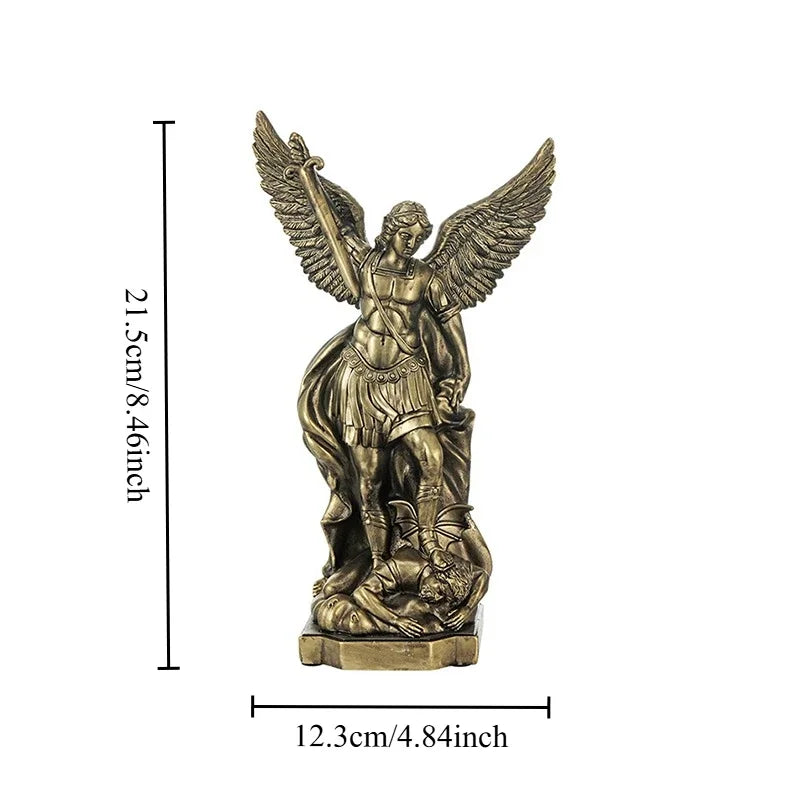 statue saint michaël protection maison résine bronze doré religieux classique decoration autel gift chrétien