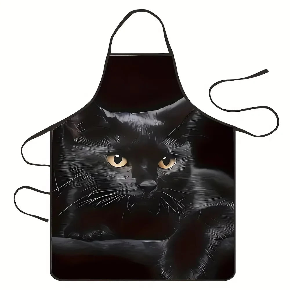 tablier cuisine chat noir élastique yeux jaunes moderne non tissé 70x50cm