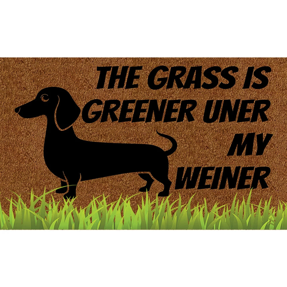 tapis d'entrée caoutchouc imperméable antidérapant silhouette chien humour herbe verte extérieur indoor