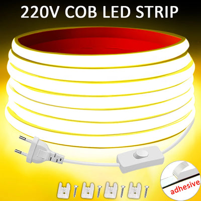 Ruban LED COB 220V allumé dans une cuisine moderne