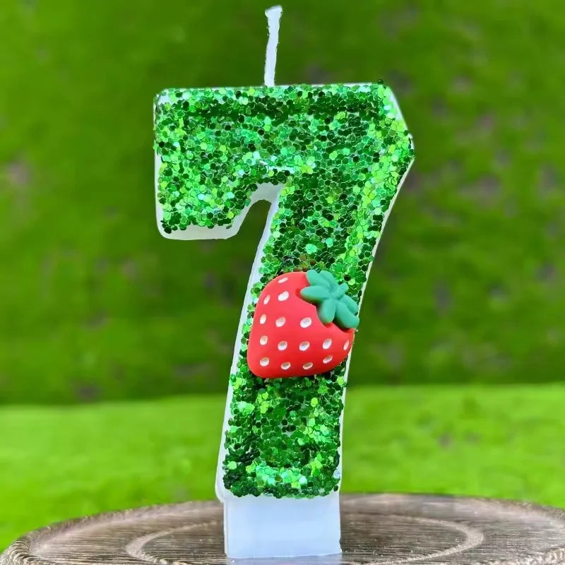 bougies anniversaire forme chiffres paillettees verte blanches decoratives fruits couteau sucre support bougie box