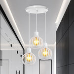Suspension lumineuse industrielle moderne métal noir blanc abat jour rond grillagé
