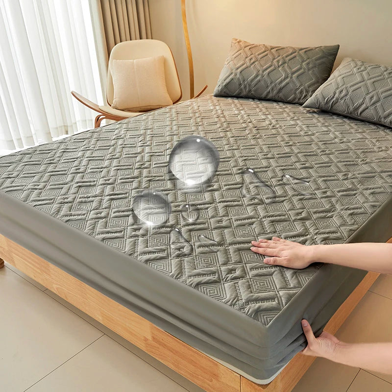 protège matelas gris carreaux géométriques hiver élastique queen king moderne
