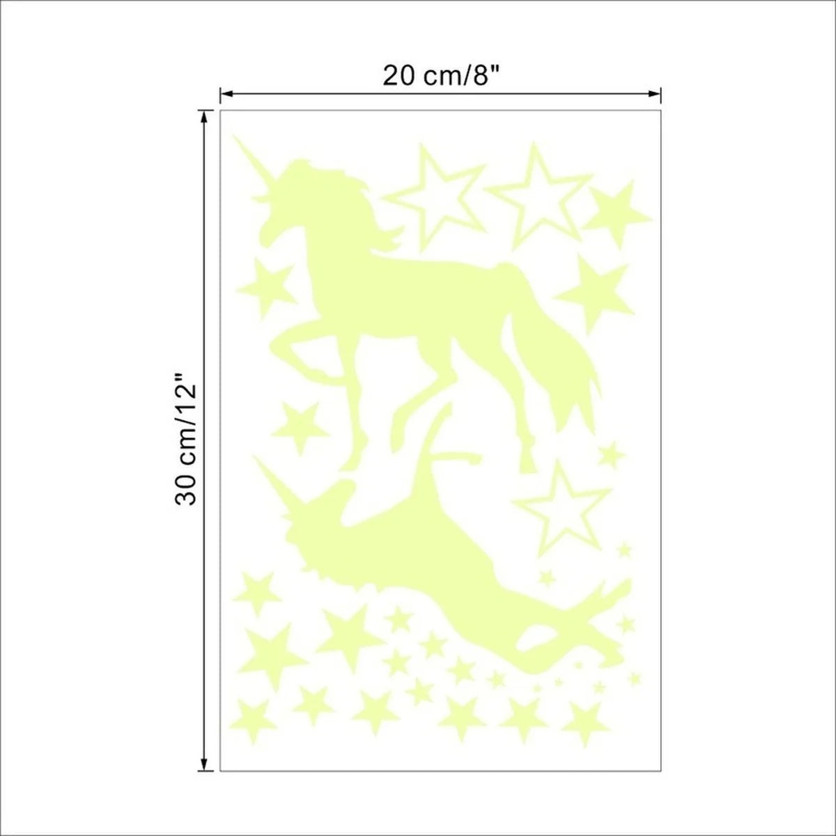 sticker mural licorne étoiles vert fluo contour simple adhésif pièce unique chambre enfant décoration