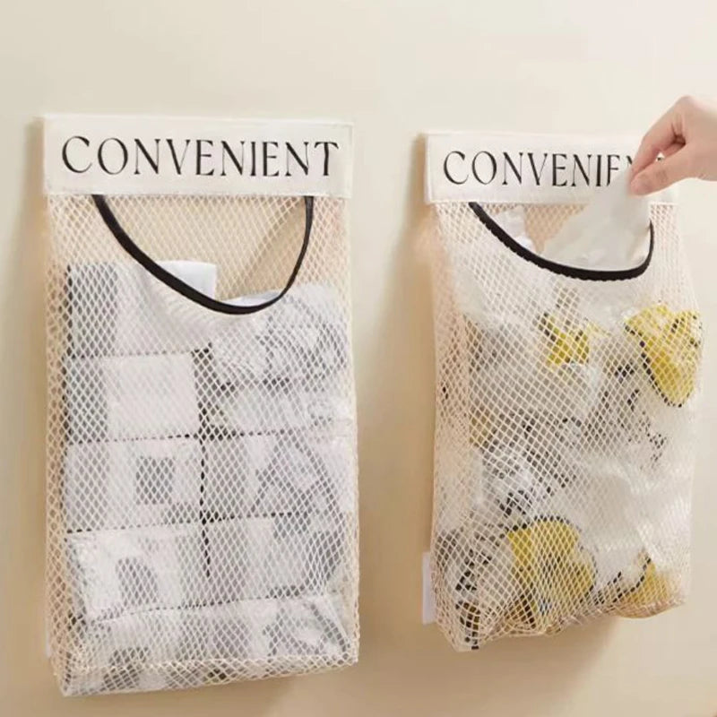 sac rangement polyester réutilisable clips beige clair maille fine moderne cuisine articles divers pliable