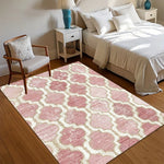 tapis moderne rose clair motif géométrique polyester antidérapant salon chambre coucher