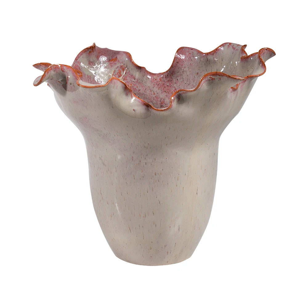 vase moderne artisanal céramique couleur beige rose gris noir texture ondulée ruchéeOpaque