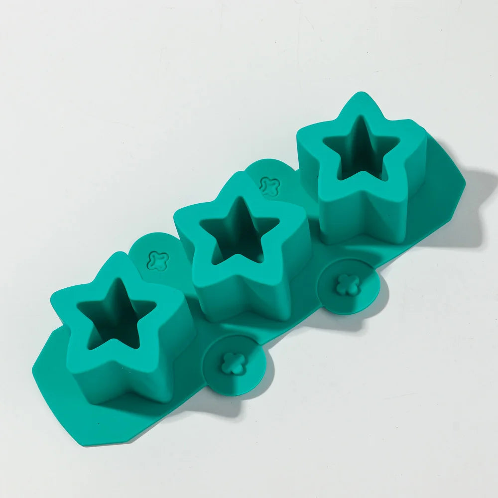 moules gâteaux silicone étoiles fleurs violet rouge bleu moderne motifs géométriques opaques