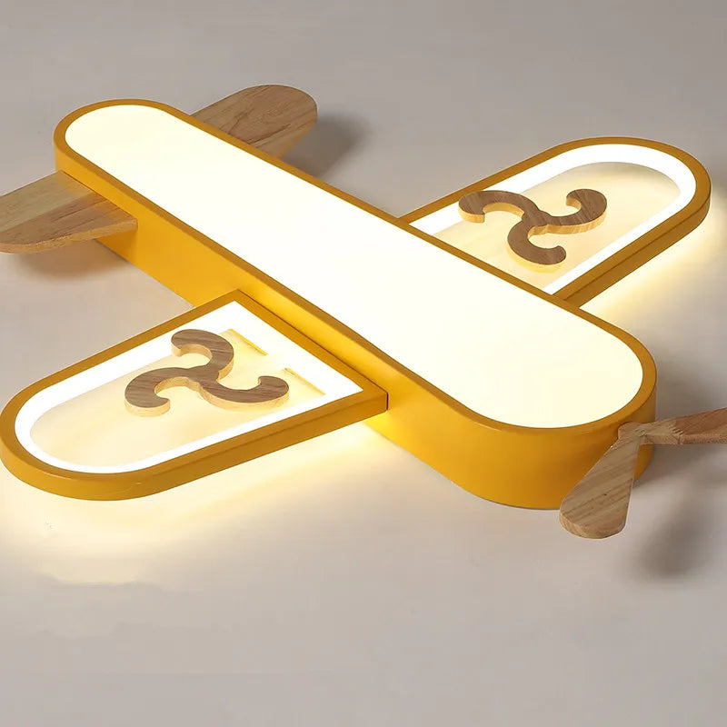 lampe suspendue avion forme bois bleu doré moderne chambre enfant interrupteur tactile