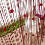 rideau rose fleurs franges polyester transparent asiatique fenetre octogonaleextérieur decoration maison
