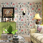 papier peint fleurs oiseaux adhésif vinyle pvc classique romantique beige rose vert bleu gris