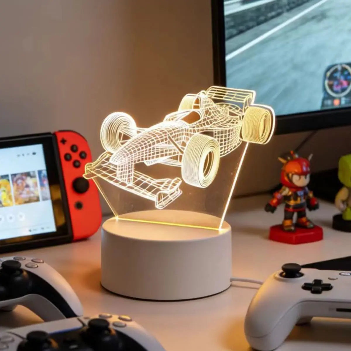 lampe led voiture course transparente moderne 3d câble usb base plateDecoration ambiance chambre enfants