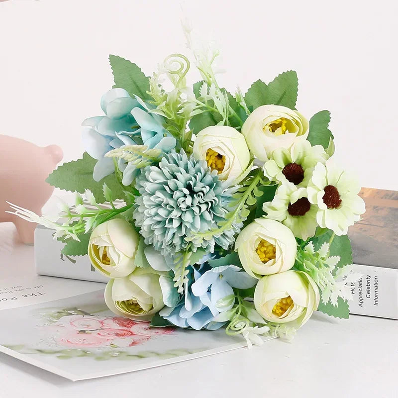 décoration mariage bouquet fleurs artificielles soie vertes blanches intérieur rustique naturel