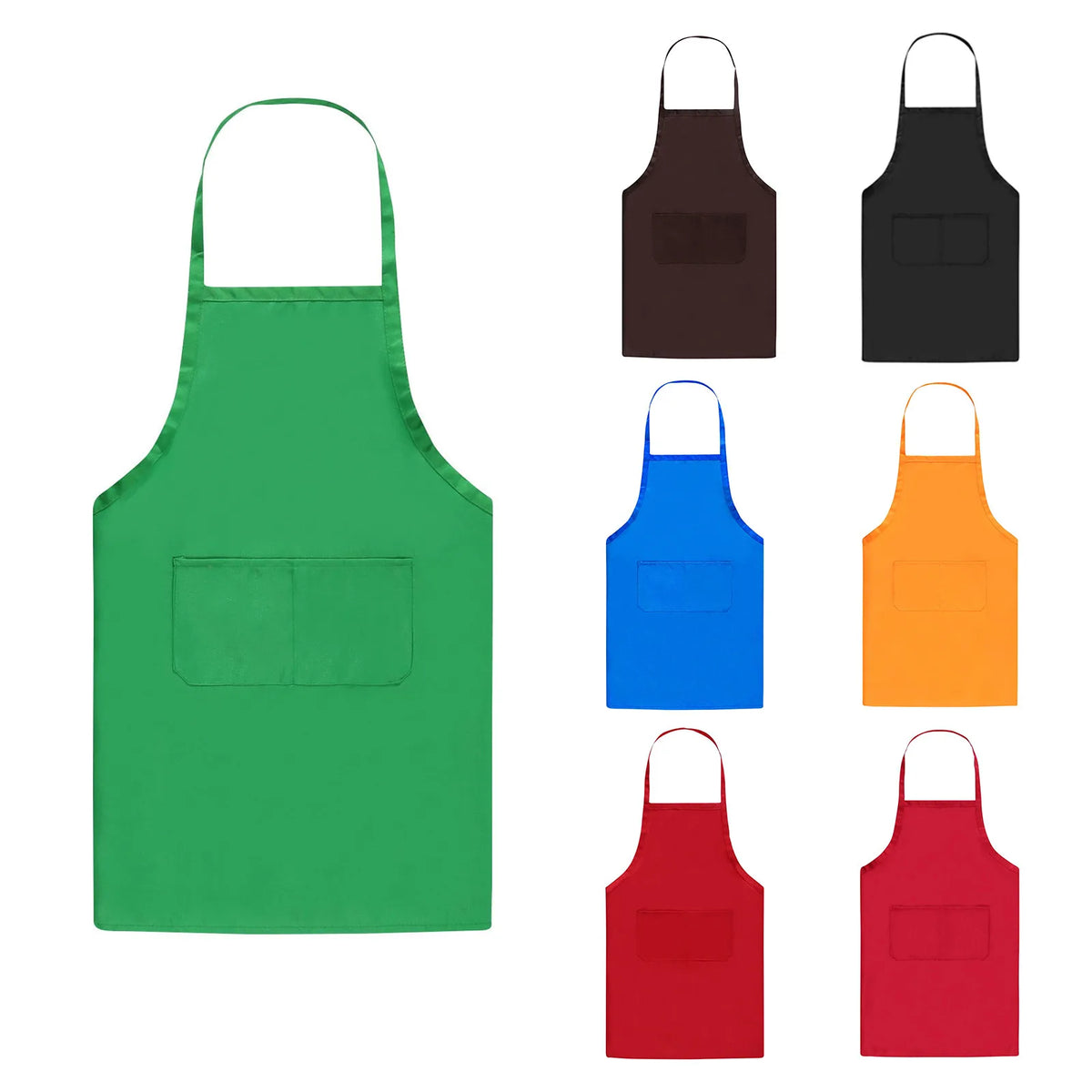 tablier uni imperméable vert noir bleu orange rose rouge poche colliers cuisine adultes