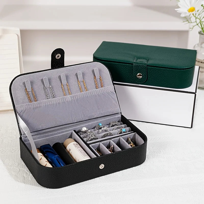 boîte bijoux simili cuir noir vert moderne organisation bijoux colliers bagues boucles doreilles cadeau