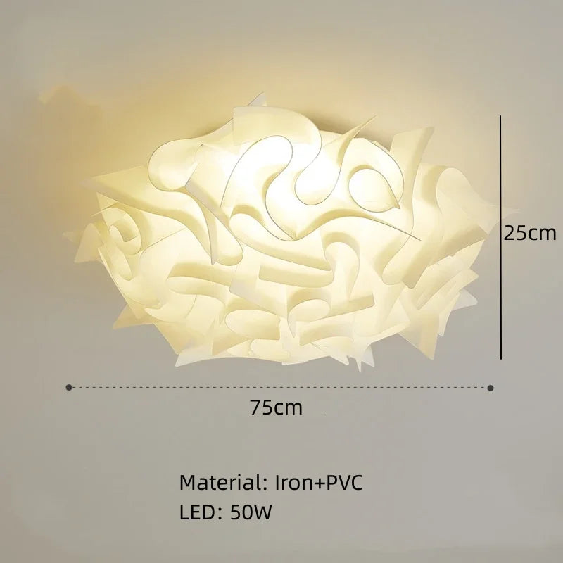 lampe suspendue moderne blanc feuilles papillons fer pvc led télécommande gradation 53cm 75cm