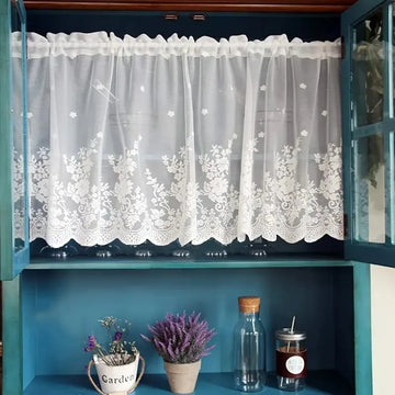 rideau blanc broderie florale transparent classique polyester simple cuisine chambre fenêtre