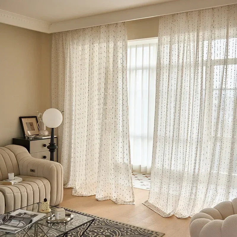 rideau moderne semi transparent polyester motifs petits points colorés salon chambre 150cm 200cm 250cm