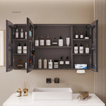 armoire salle bain murale miroir led rangement porte coulissante moderne blanc gris