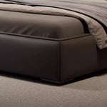 lit double moderne bois gris foncé simili cuir dossier souple chambre coucher
