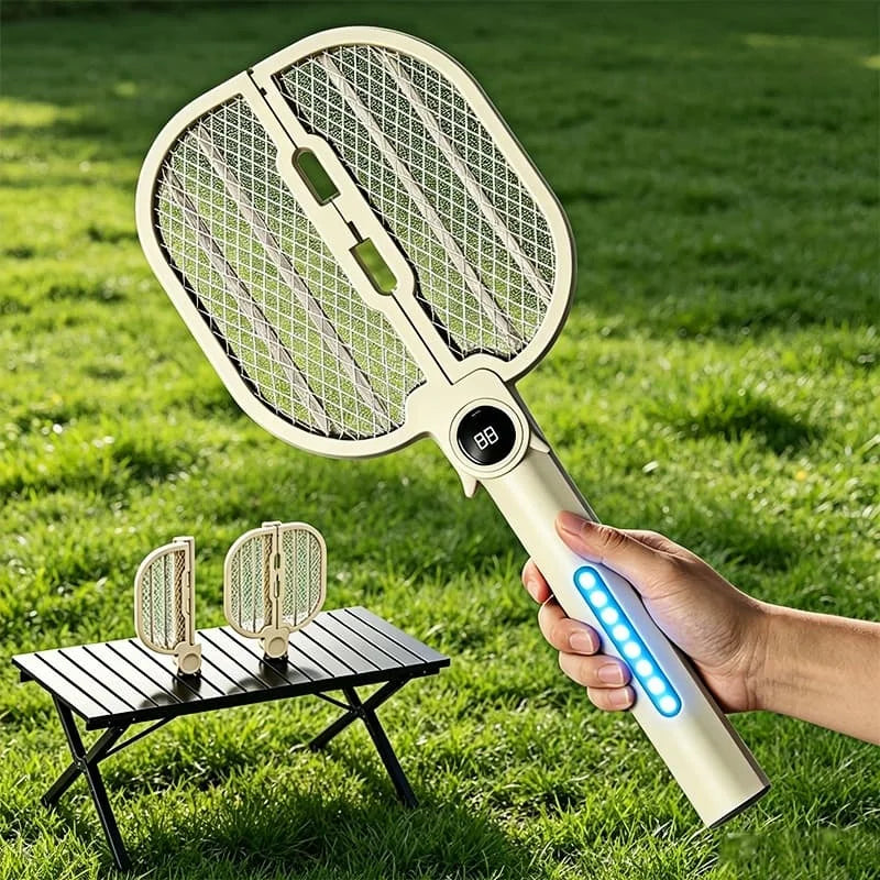 raquette électrique anti moustiques rechargeable pliable uv led moderne portable support mural