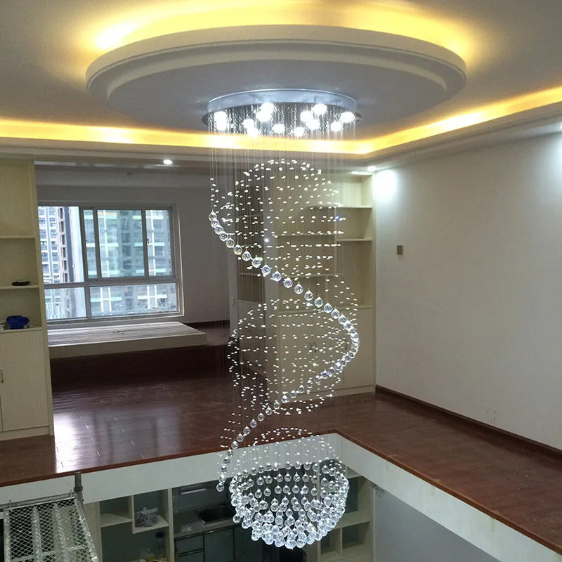 lustre moderne transparent cristal spirale élégant double suspension