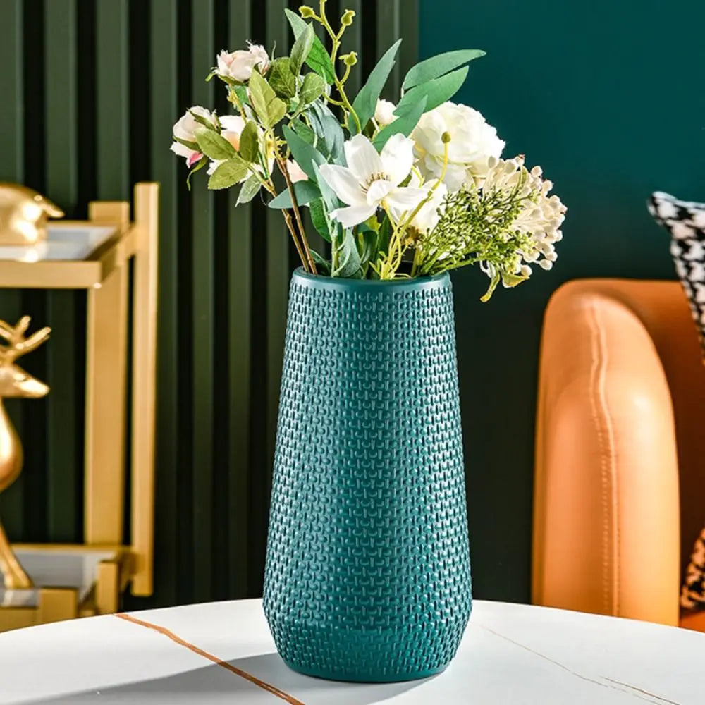 vase céramique vert orange blanc texture tissée moderne fleurs artificielles salonDecoration