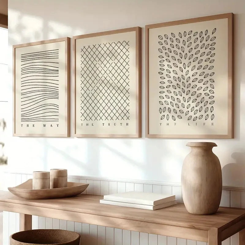 affiches abstraites minimaliste toile lignes ondulées géométriques salon chambre beige clair sans cadre moderne