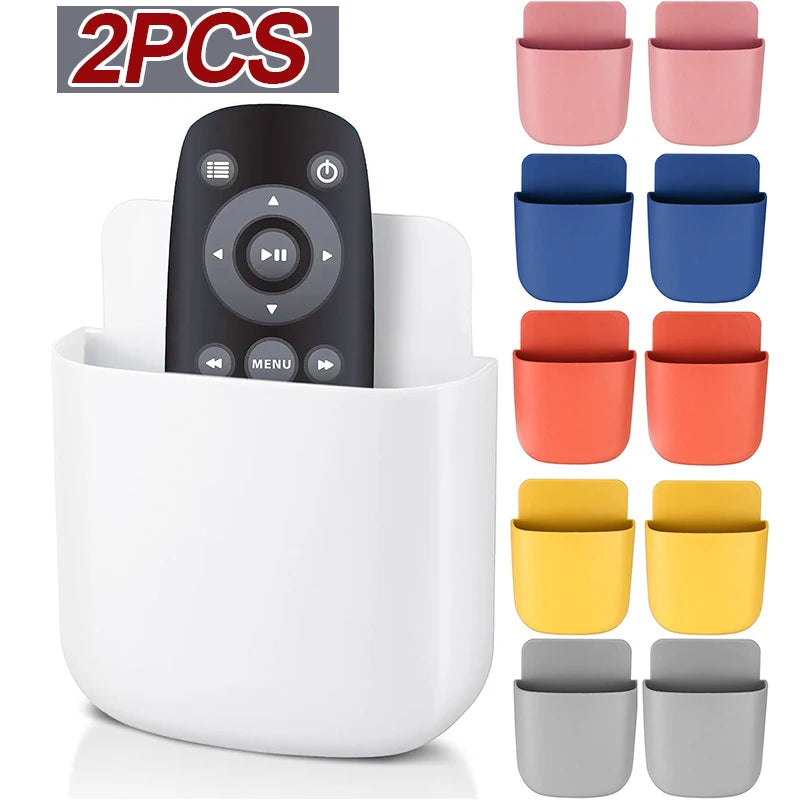 rangement mural multi usages porte objets adhésifs modernes couleurs variées télécommandes téléphones écouteurs cartes