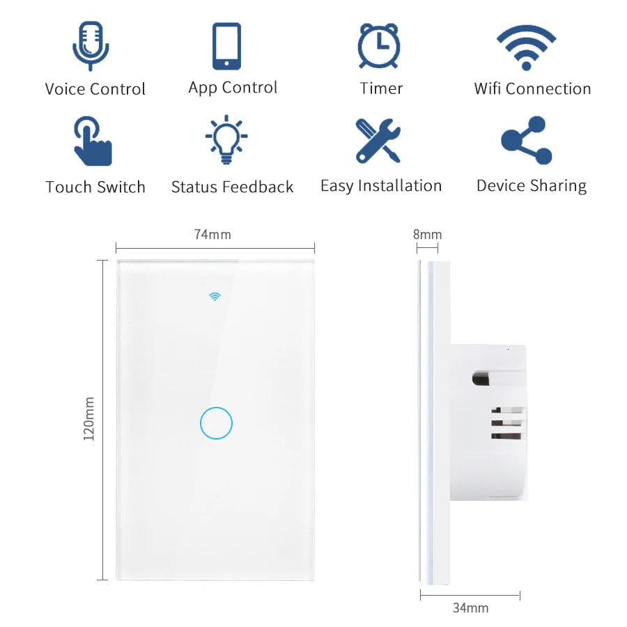 interrupteur tactile intelligent blanc moderne compatible wifi alexa google tuya led maison inteligente