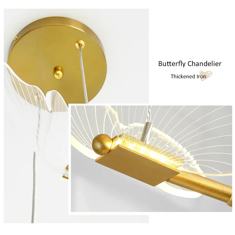 suspension lumineuse moderne or papillon translucide salon chambre étude hall double têtes