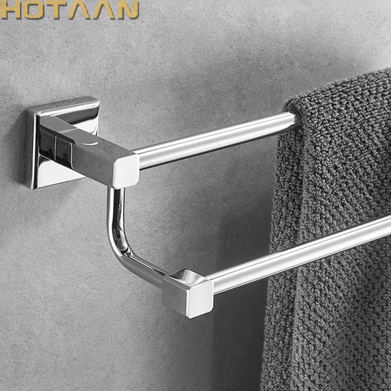 porte serviettes mural chrome acier inoxydable double barres vis moderne fixation
