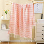 serviette bain coton polyester 100x180cm rayées franges moderne absorbante plage voyage