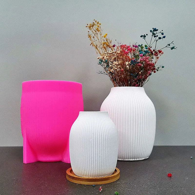 vase décoratif moderne résine blanc rose orange rayures verticales intérieur maison