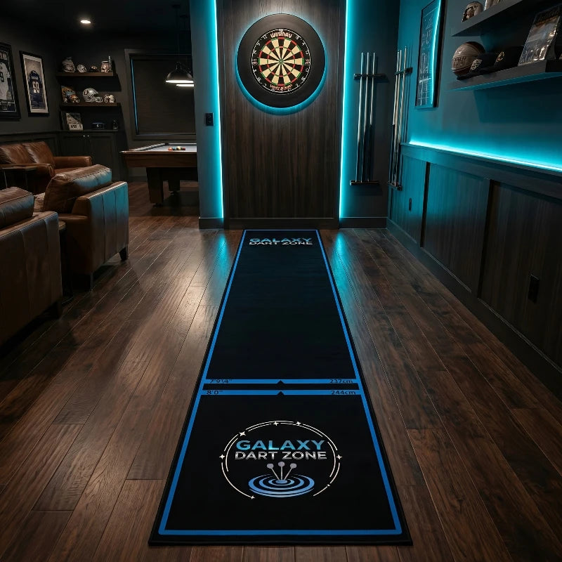 tapis jeu fléchettes polyester noir bleu logo galaxy dart zone moderneintérieur chambre decoration